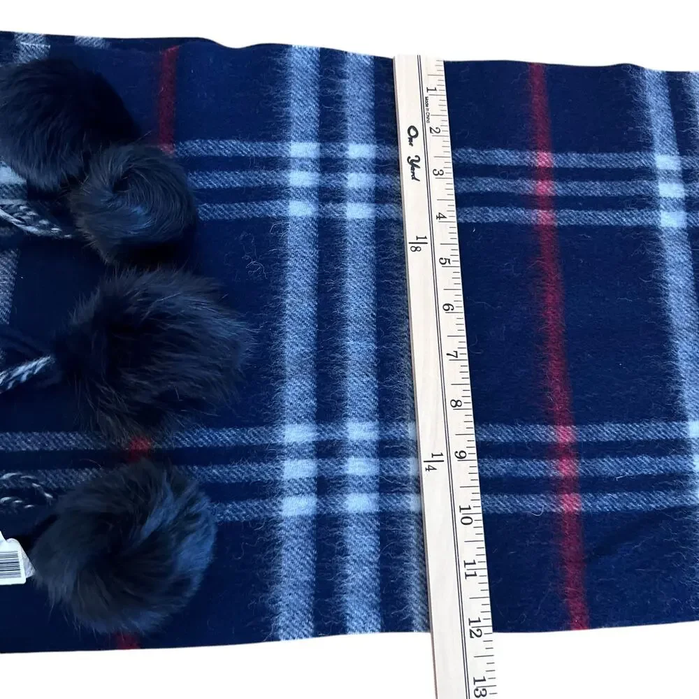 Cashmere Scarf Hand Tailored With Rabbit Fur Pom Poms size OS